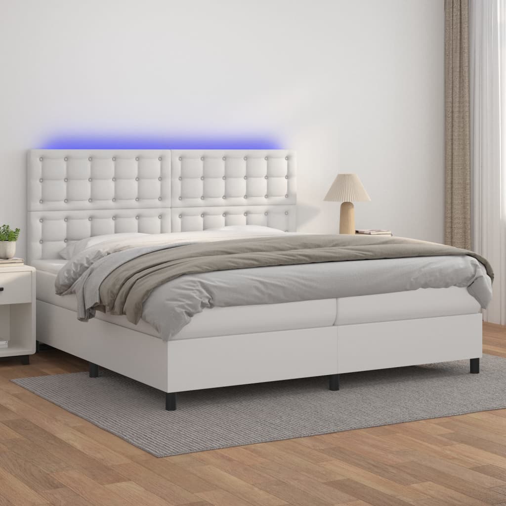 Boxspring Met Matras En Led Kunstleer Wit 200 x 200 cm Knopen