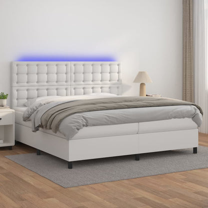 Boxspring Met Matras En Led Kunstleer Wit 200 x 200 cm Knopen