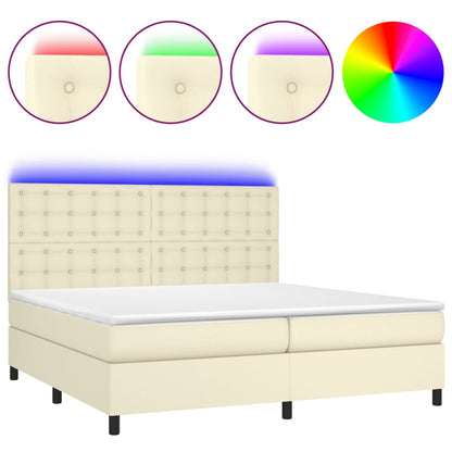 Boxspring met matras en LED kunstleer crèmekleurig 200x200 cm