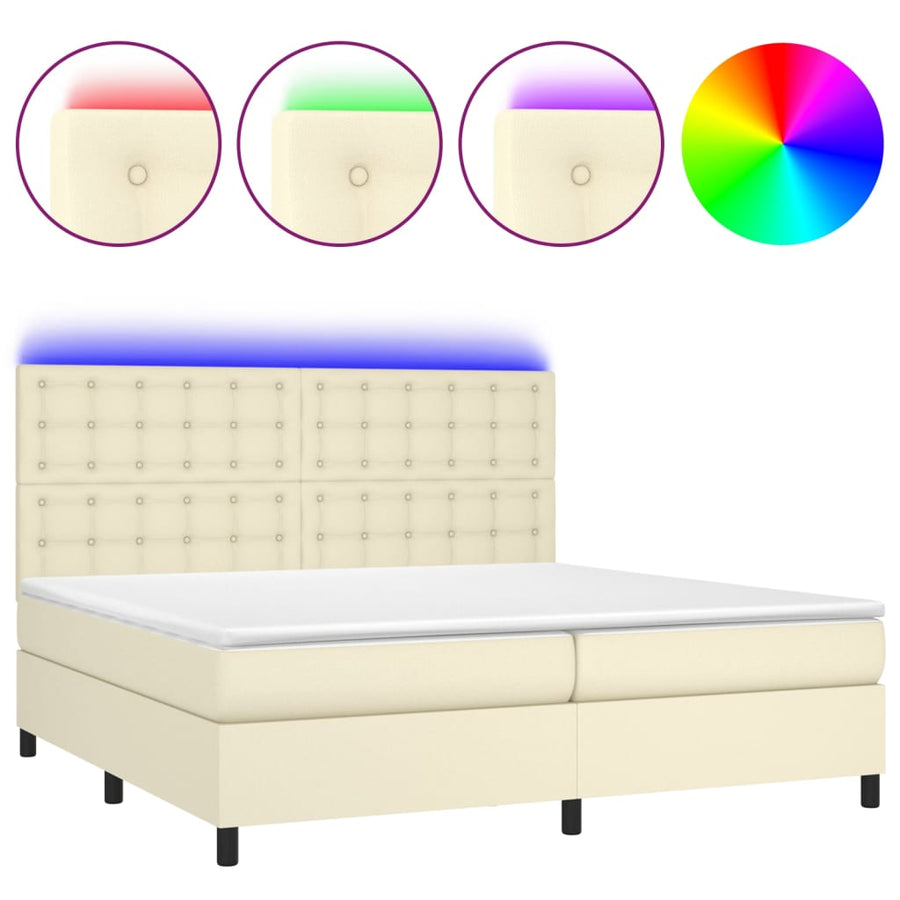 Boxspring met matras en LED kunstleer crèmekleurig 200x200 cm