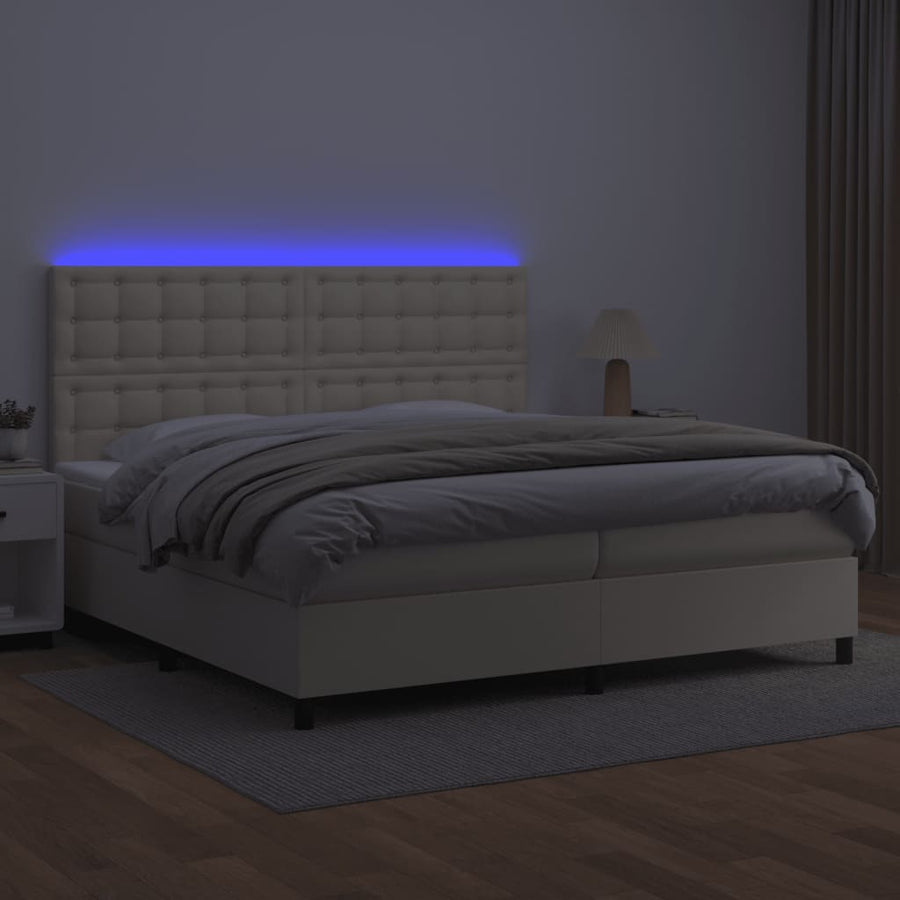Boxspring met matras en LED kunstleer crèmekleurig 200x200 cm