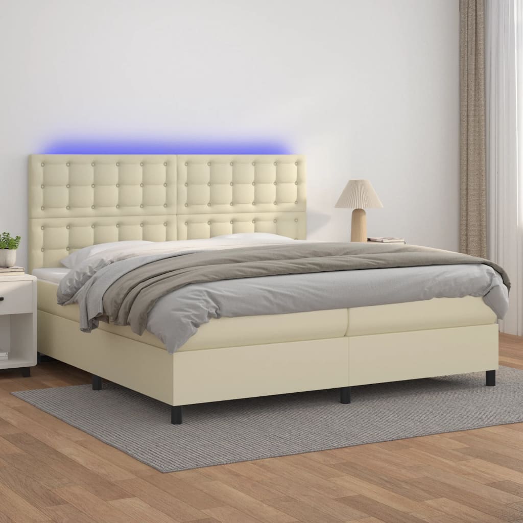 Boxspring met matras en LED kunstleer crèmekleurig 200x200 cm