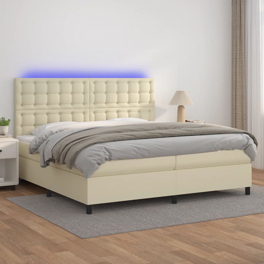 Boxspring met matras en LED kunstleer crèmekleurig 200x200 cm