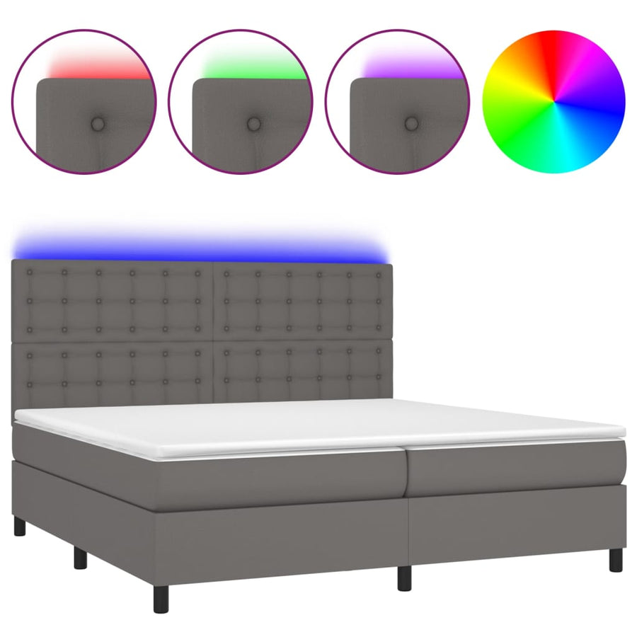 Boxspring Met Matras En Led Kunstleer Grijs 200 x 200 cm Knopen