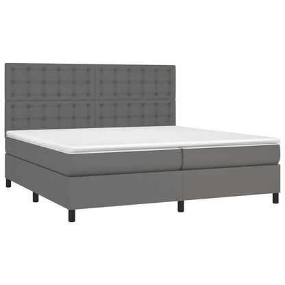Boxspring Met Matras En Led Kunstleer Grijs 200 x 200 cm Knopen