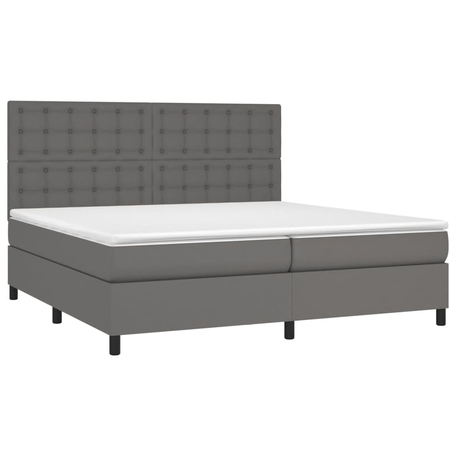 Boxspring Met Matras En Led Kunstleer Grijs 200 x 200 cm Knopen