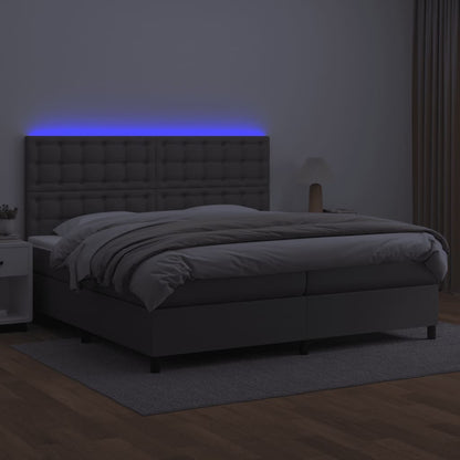 Boxspring Met Matras En Led Kunstleer Grijs 200 x 200 cm Knopen