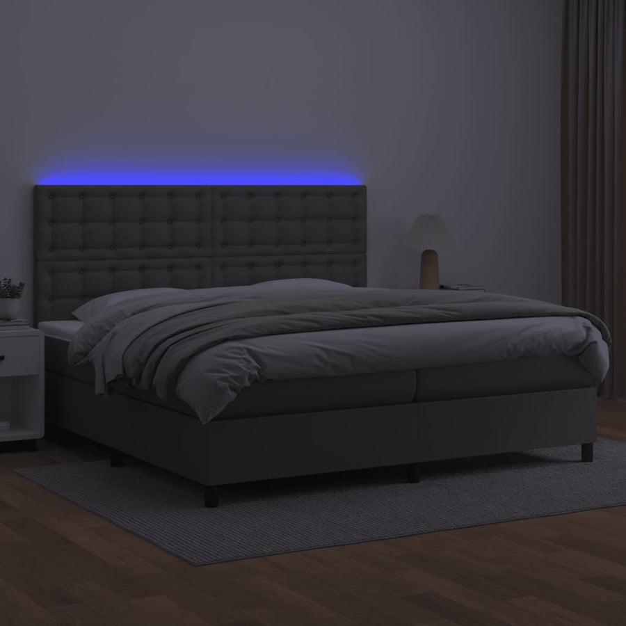 Boxspring Met Matras En Led Kunstleer Grijs 200 x 200 cm Knopen