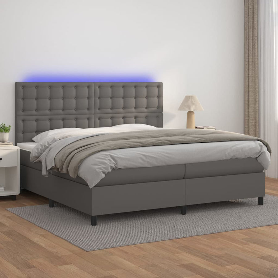 Boxspring Met Matras En Led Kunstleer Grijs 200 x 200 cm Knopen