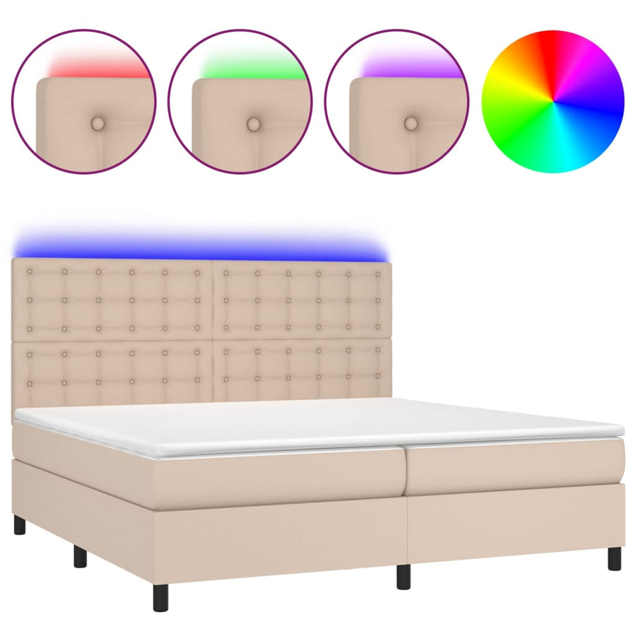 Boxspring Met Matras En Led Kunstleer Kleur 200X200Cm 200 x 200 cm