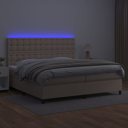 Boxspring Met Matras En Led Kunstleer Kleur 200X200Cm 200 x 200 cm
