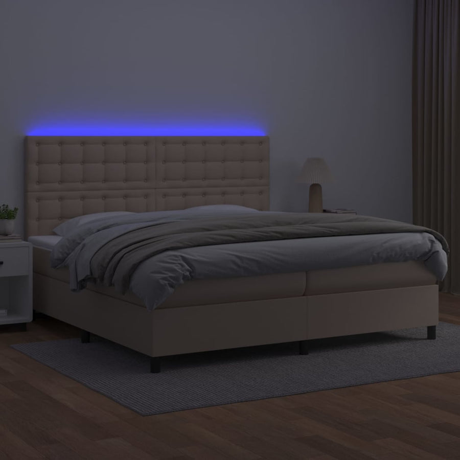 Boxspring Met Matras En Led Kunstleer Kleur 200X200Cm 200 x 200 cm
