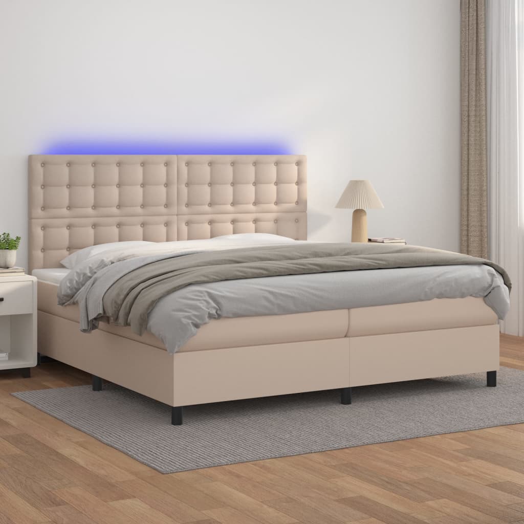 Boxspring Met Matras En Led Kunstleer Kleur 200X200Cm 200 x 200 cm