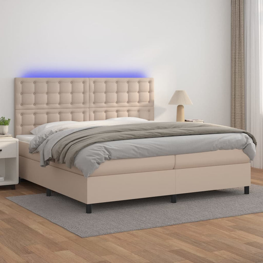 Boxspring Met Matras En Led Kunstleer Kleur 200X200Cm 200 x 200 cm