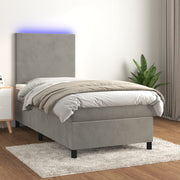 Boxspring met matras LED 80x200 cm lichtgrijs fluweel