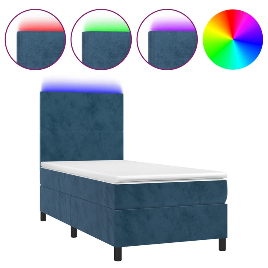 Boxspring Met Matras En Led Fluweel Donkerblauw 80 x 200 cm Effen ontwerp