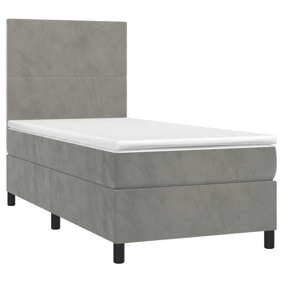 Boxspring Met Matras En Led Fluweel Lichtgrijs 90 x 200 cm Effen ontwerp
