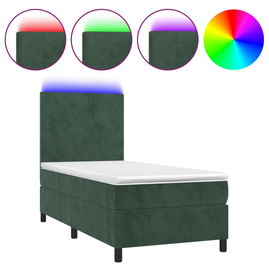 Boxspring Met Matras En Led Fluweel Donkergroen 90X200 Cm 90 x 200 cm Effen ontwerp