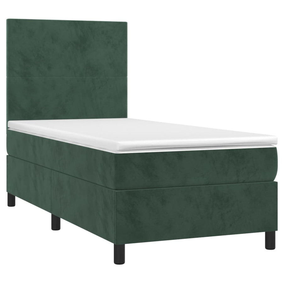 Boxspring Met Matras En Led Fluweel Donkergroen 90X200 Cm 90 x 200 cm Effen ontwerp