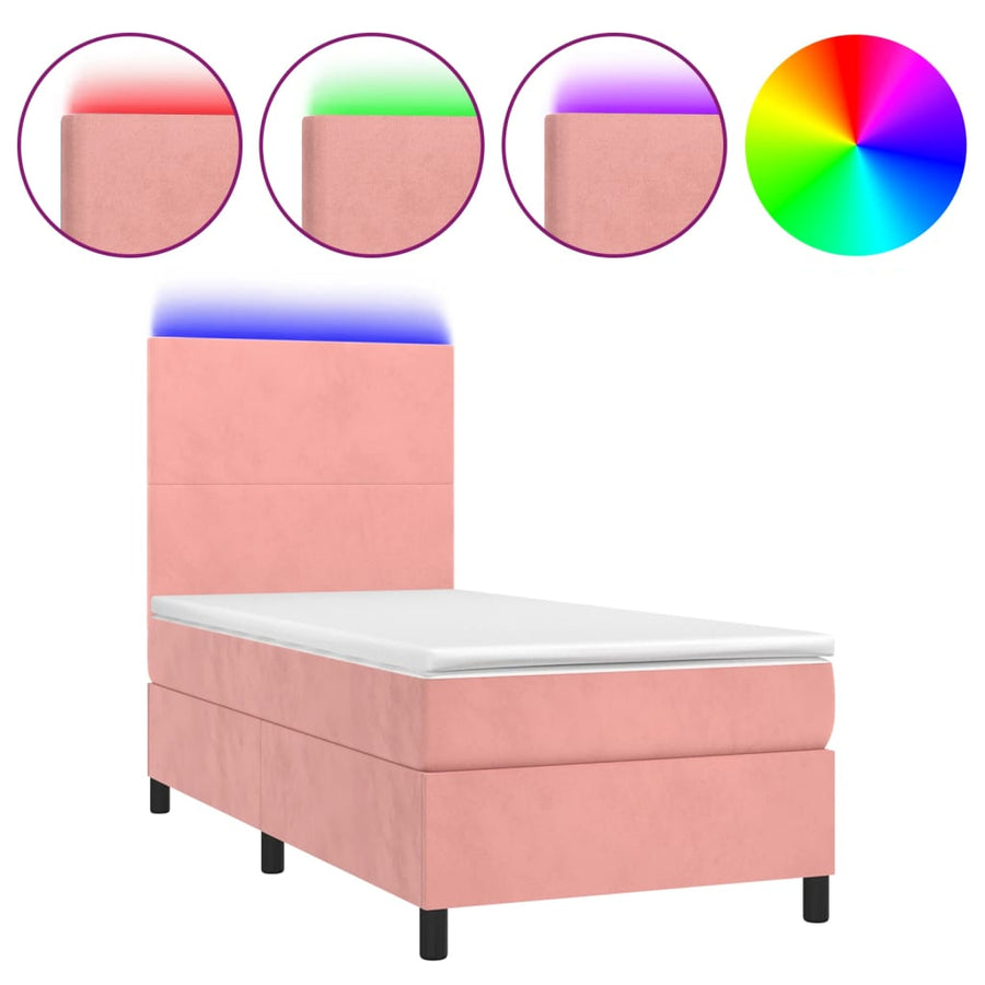 Boxspring Met Matras En Led Fluweel Roze 90 x 200 cm Effen ontwerp