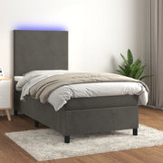 Boxspring 100x200 cm donkergrijs fluweel met matras en LED