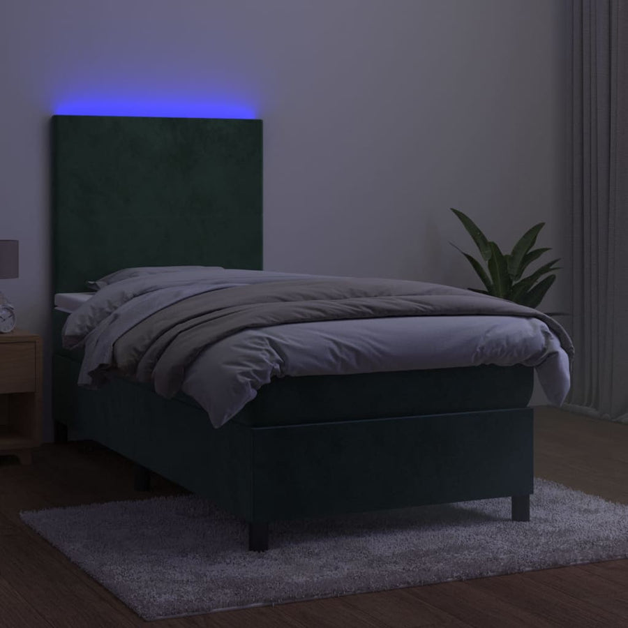 Boxspring met matras en LED fluweel donkergroen 100x200 cm 100 x 200 cm Donkergroen