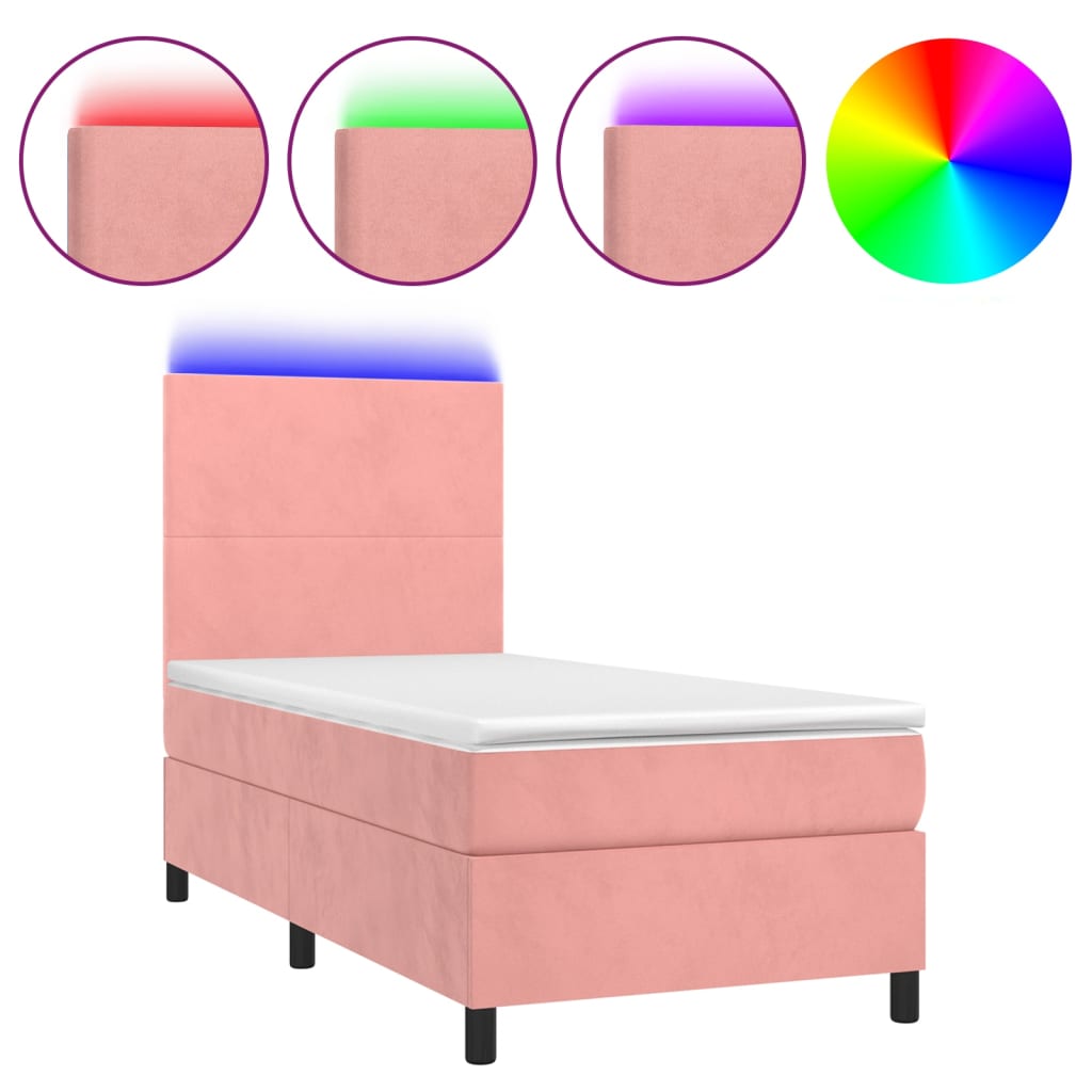 Boxspring Met Matras En Led Fluweel Roze 100 x 200 cm Effen ontwerp