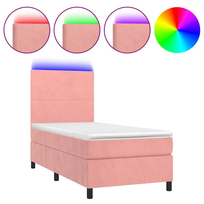 Boxspring Met Matras En Led Fluweel Roze 100 x 200 cm Effen ontwerp