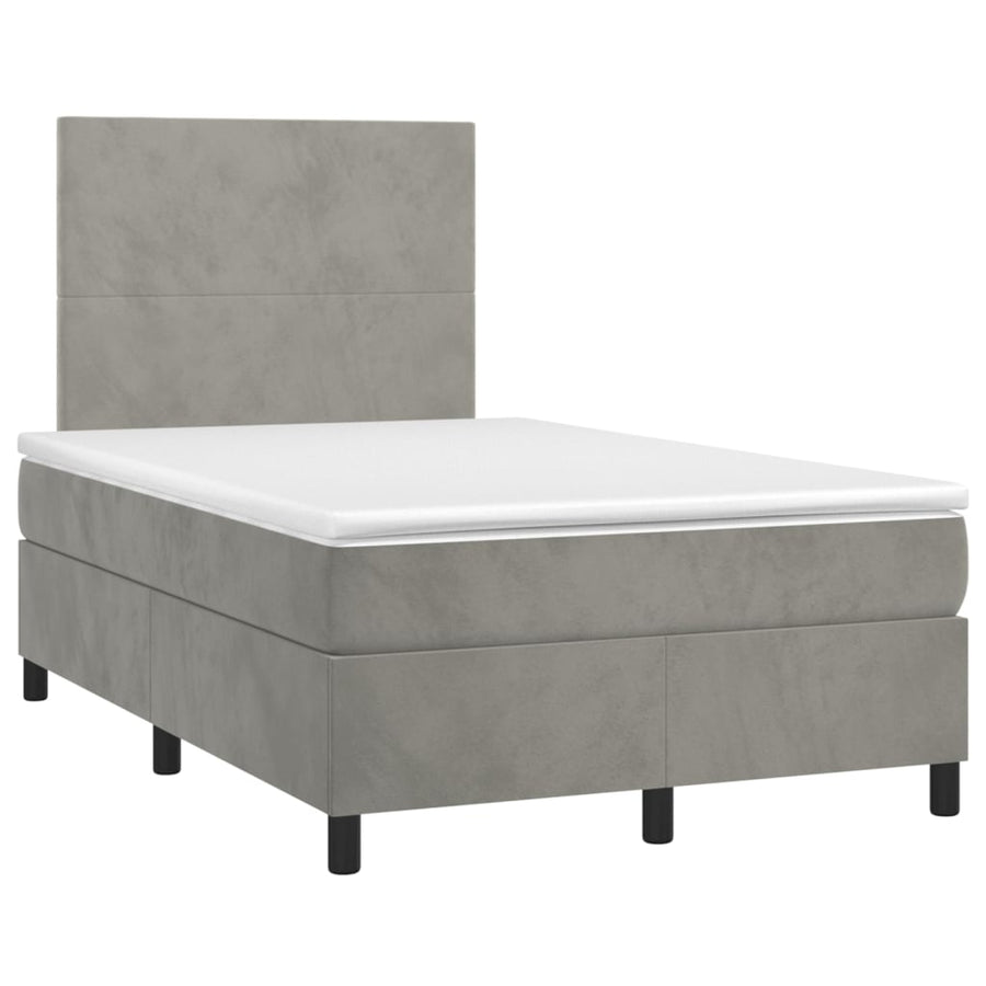 Boxspring Met Matras En Led Fluweel Lichtgrijs 120 x 200 cm Effen ontwerp