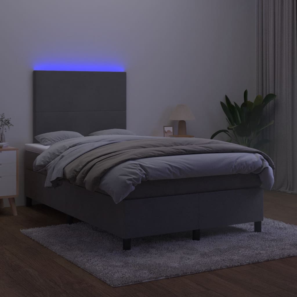 Boxspring Met Matras En Led Fluweel Donkergrijs 120 x 200 cm Effen ontwerp