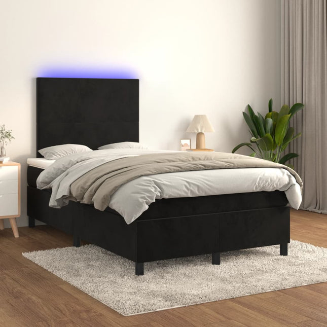 Boxspring Met Matras En Led Fluweel Zwart 120 x 200 cm Effen ontwerp