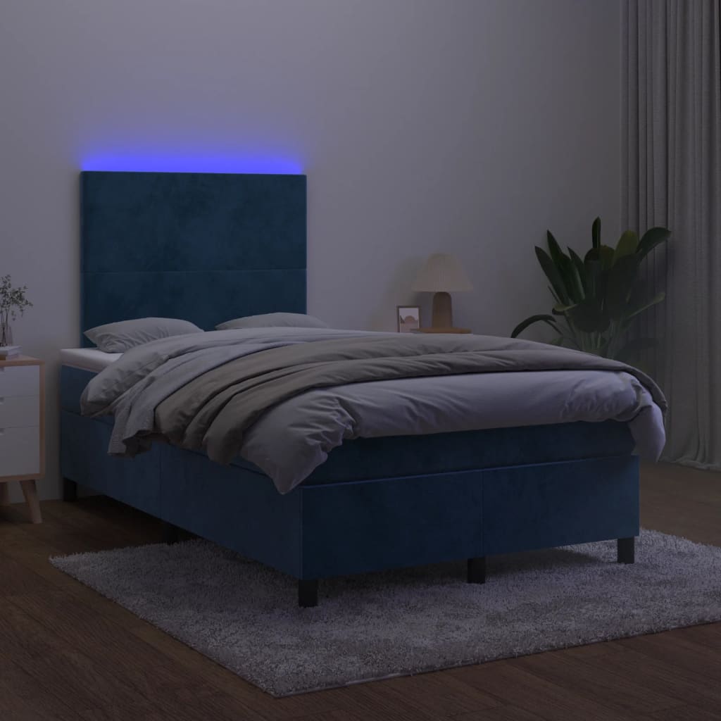 Boxspring Met Matras En Led Fluweel Donkerblauw 120 x 200 cm Effen ontwerp