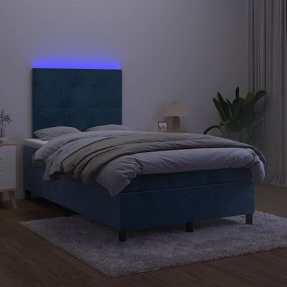 Boxspring Met Matras En Led Fluweel Donkerblauw 120 x 200 cm Effen ontwerp