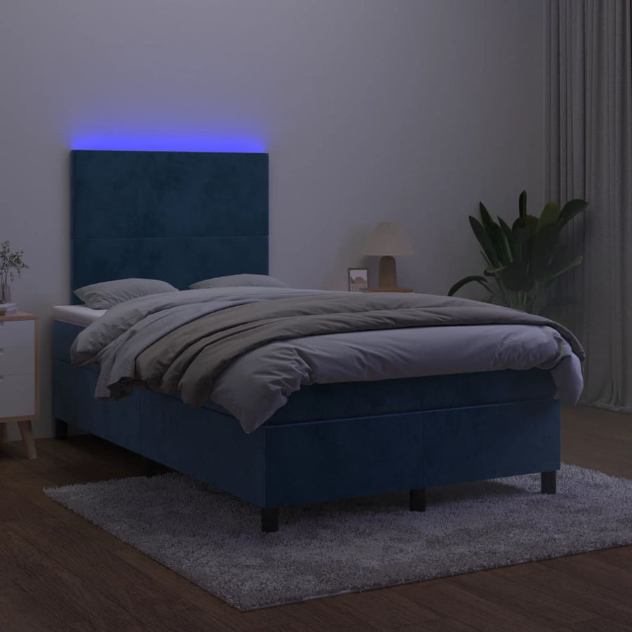 Boxspring Met Matras En Led Fluweel Donkerblauw 120 x 200 cm Effen ontwerp