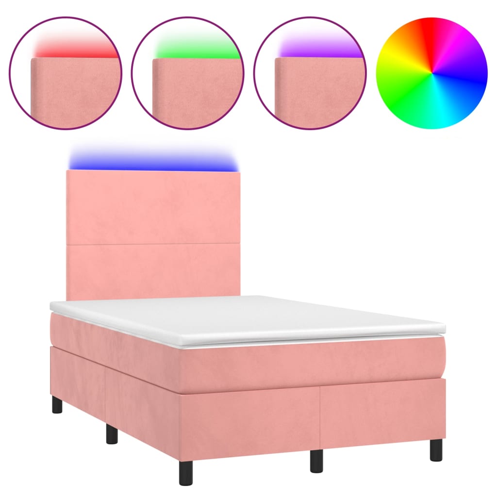 Boxspring Met Matras En Led Fluweel Roze 120 x 200 cm Effen ontwerp