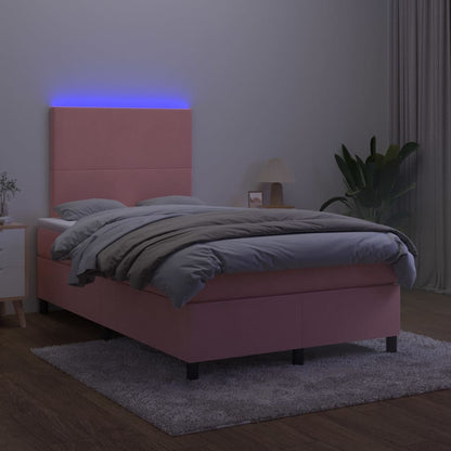 Boxspring Met Matras En Led Fluweel Roze 120 x 200 cm Effen ontwerp