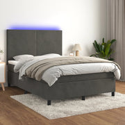 Boxspring 140x190 cm fluweel donkergrijs met matras en LED