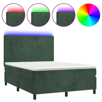 Boxspring Met Matras En Led Fluweel Donkergroen 140 x 190 cm Effen ontwerp