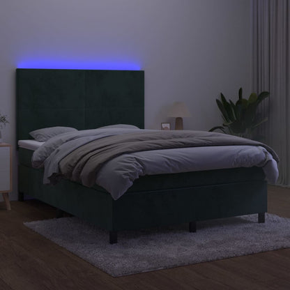 Boxspring Met Matras En Led Fluweel Donkergroen 140 x 190 cm Effen ontwerp
