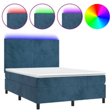 Boxspring Met Matras En Led Fluweel Donkerblauw 140 x 190 cm Effen ontwerp