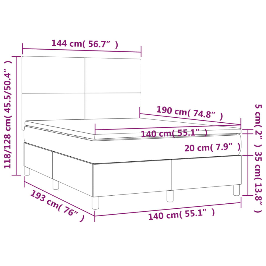Boxspring Met Matras En Led Fluweel Roze 140 x 190 cm Effen ontwerp