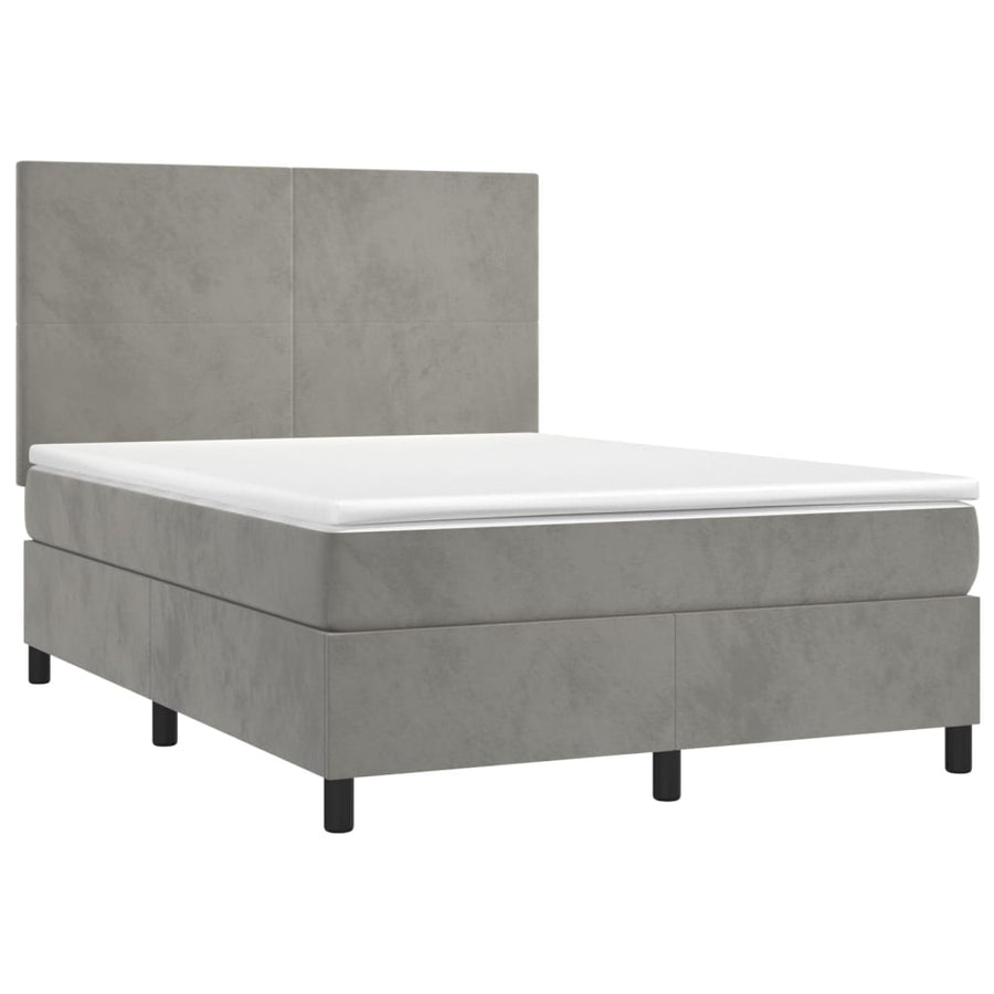 Boxspring Met Matras En Led Fluweel Lichtgrijs 140 x 200 cm Effen ontwerp