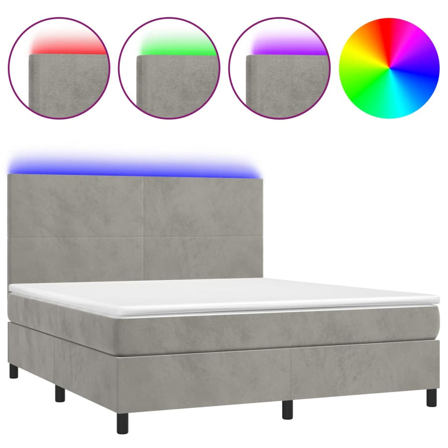 Boxspring Met Matras En Led Fluweel Lichtgrijs 160 x 200 cm Effen ontwerp