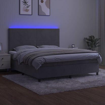 Boxspring Met Matras En Led Fluweel Lichtgrijs 160 x 200 cm Effen ontwerp