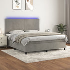 Boxspring Met Matras En Led Fluweel Lichtgrijs 160 x 200 cm Effen ontwerp