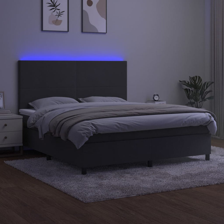 Boxspring Met Matras En Led Fluweel Donkergrijs 160 x 200 cm Effen ontwerp