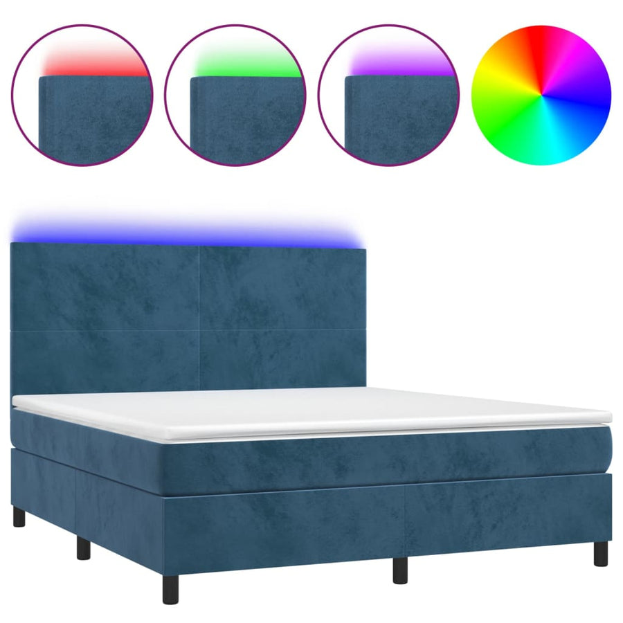 Boxspring Met Matras En Led Fluweel Donkerblauw 160 x 200 cm Effen ontwerp
