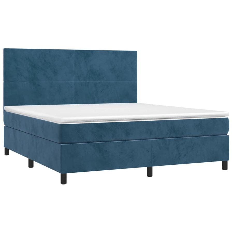 Boxspring Met Matras En Led Fluweel Donkerblauw 160 x 200 cm Effen ontwerp