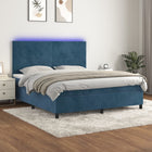 Boxspring Met Matras En Led Fluweel Donkerblauw 160 x 200 cm Effen ontwerp