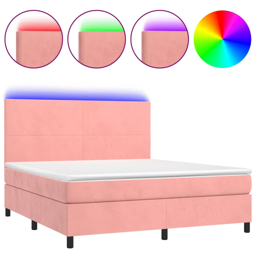 Boxspring Met Matras En Led Fluweel Roze 160 x 200 cm Effen ontwerp